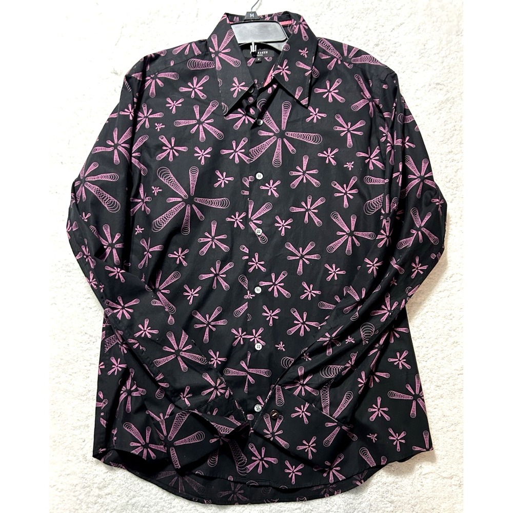 Ted Baker London Men's Size 4 Large Black/Pink Button Up L/S Dress Shirt (C9)